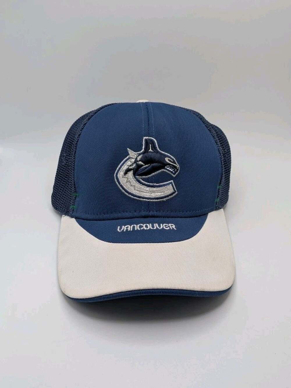 Vancouver Canucks Reebok Center Ice Collection NHL Trucker Mesh Hat Cap Blue